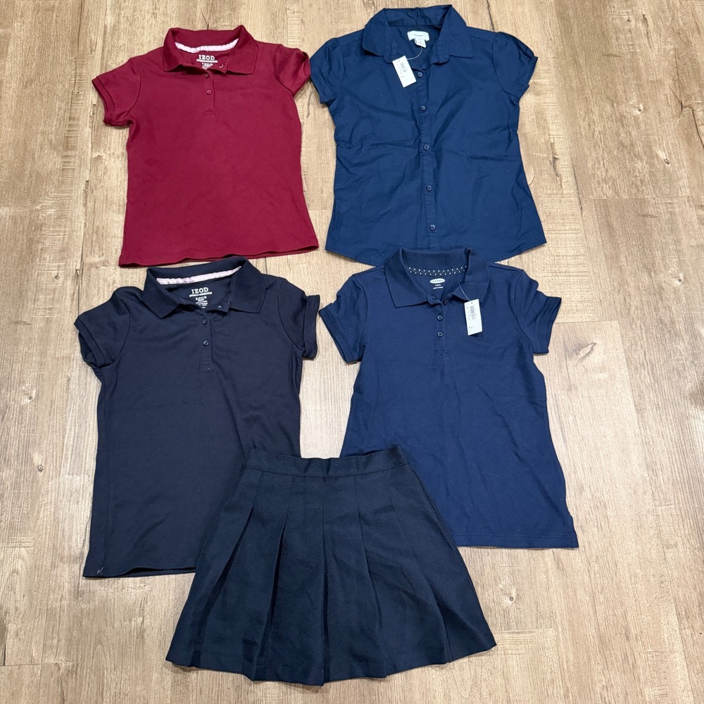 IZOD Old Navy School Uniform Lot Kids 6 7 8 Polo Shirts Pleated Skirt